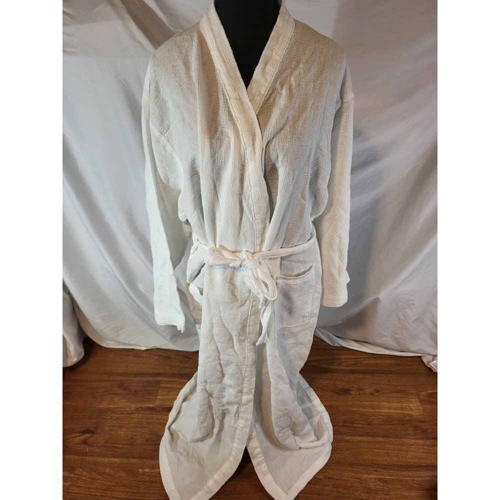 The Company Store White Waffle Robe‎ Unisex Medium 100% Cotton Spa Style Belted